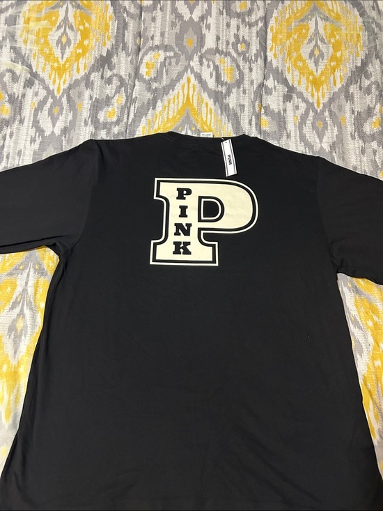 PINK Victoria's Secret Tops - PINK Victoria's Secret Black Long Sleeve Tee with Cream 'P' Logo